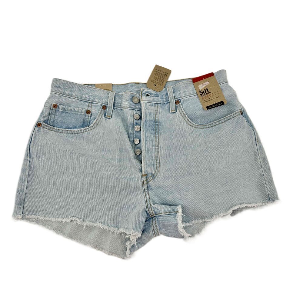 NWT Levis 501 Light Wash Denim Shorts Button Fly 5 Pocket Frayed Hem Size 31